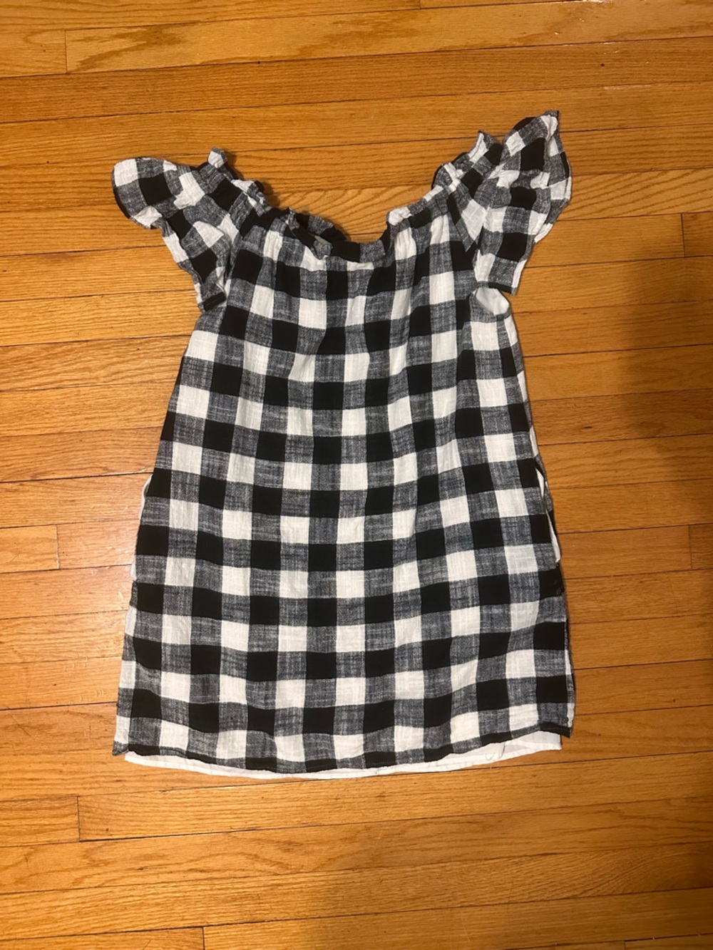 Anthropologie Black and White Gingham Off-Shoulder Mini Dress